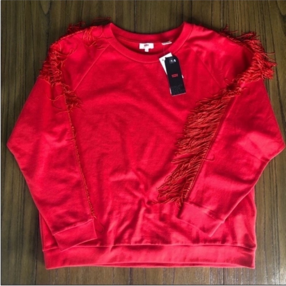 Levis red fringe sleeves crewneck sweatshirt